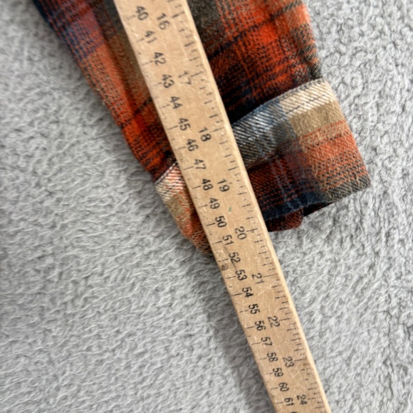 Angie Plaid Flannel Button-Down Shirt Women’s Small Rust Navy Tan Cotton Pockets - Picture 3 of 10